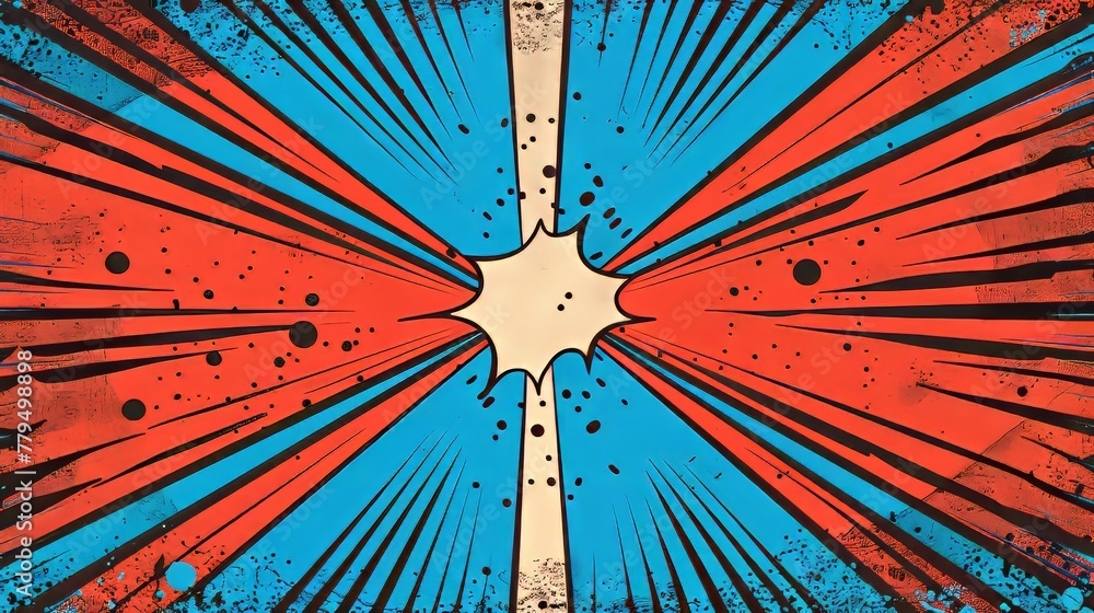 Poster design a comic book-style layout with two horizontal bars in red and blue perfect for adding informa