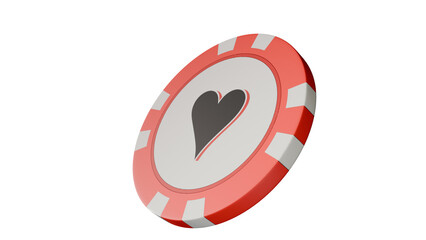 a red and white poker chip with a heart on it