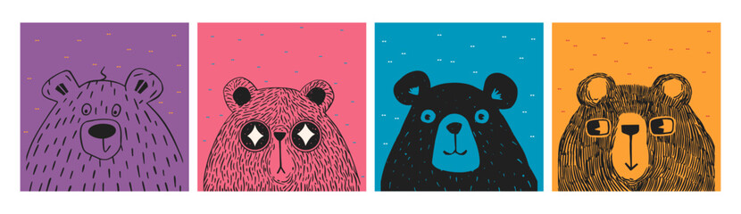 Set of various cute bear heads. Vector illustration. - 779499862