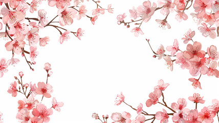 Obraz na płótnie Canvas Flowers, buds and fall petals Sakura. Watercolor style spring illustration with branches blossoming cherry. Generative ai.