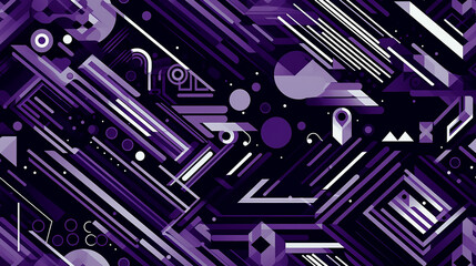 abstract violet, white and black electronic landscape, geometric pattern with shapes, lines and dots  , repetitive tile background