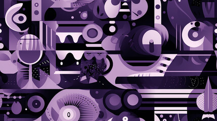 abstract 2D violet, white and black background made of geometric shapes , dots and lines, repetitive tile background