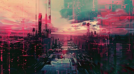 Engaging with the aesthetics of glitch art  AI generated illustration - obrazy, fototapety, plakaty