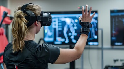 Enhancing rehabilitation through virtual reality exercises  AI generated illustration