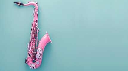 Pink Saxophone on Pastel Blue Background - Musical Instrument Still Life