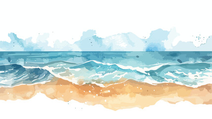 Sea shore watercolor. A beach with light waves.