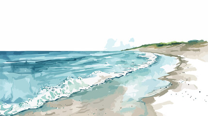 Sea shore watercolor. A beach with light waves.