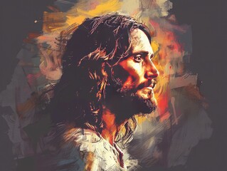  illustration of a smiling Jesus portrait with themes of fait