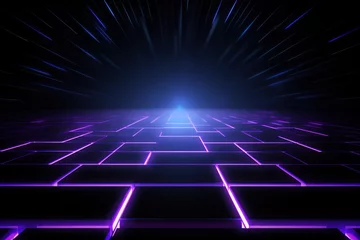 Foto op Aluminium black light grid on dark background central perspective, futuristic retro style with copy space for design text photo backdrop © Michael