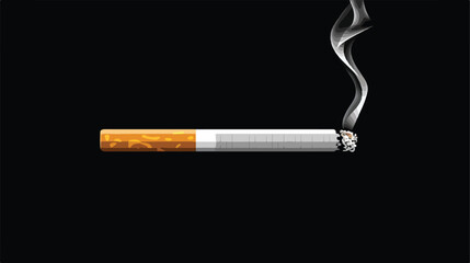 Smoking cigarette with filter on black Flat vector - obrazy, fototapety, plakaty