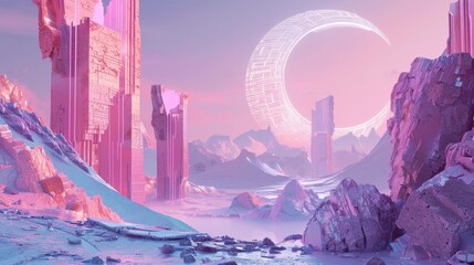 Futuristic technology and bold typography in a surreal landscape  AI generated illustration - obrazy, fototapety, plakaty