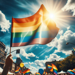 LGBTQ waving flag - obrazy, fototapety, plakaty