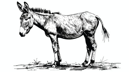 Obraz na płótnie Canvas Standing donkey. ink black and white drawing Flat vector