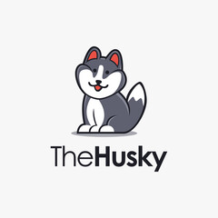 Fat cute siberian Husky dog logo mascot vector template on white background