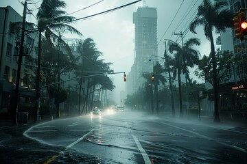 Naklejka premium Hurricane wind on a city street