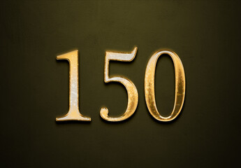 Old gold effect of 150 number with 3D glossy style Mockup.	