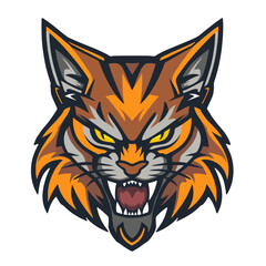 Roaring Lynx Head Mascot for Esports Team Logo Isolated on White Background Vector Art