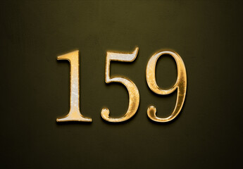 Old gold effect of 159 number with 3D glossy style Mockup.	