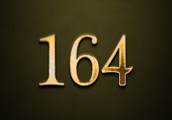 Old gold effect of 164 number with 3D glossy style Mockup.	