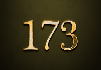 Old gold effect of 173 number with 3D glossy style Mockup.	