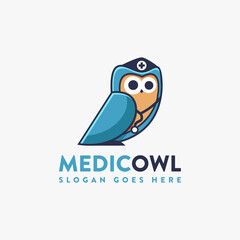 Fun medical owl logo mascot vector illustration on white background