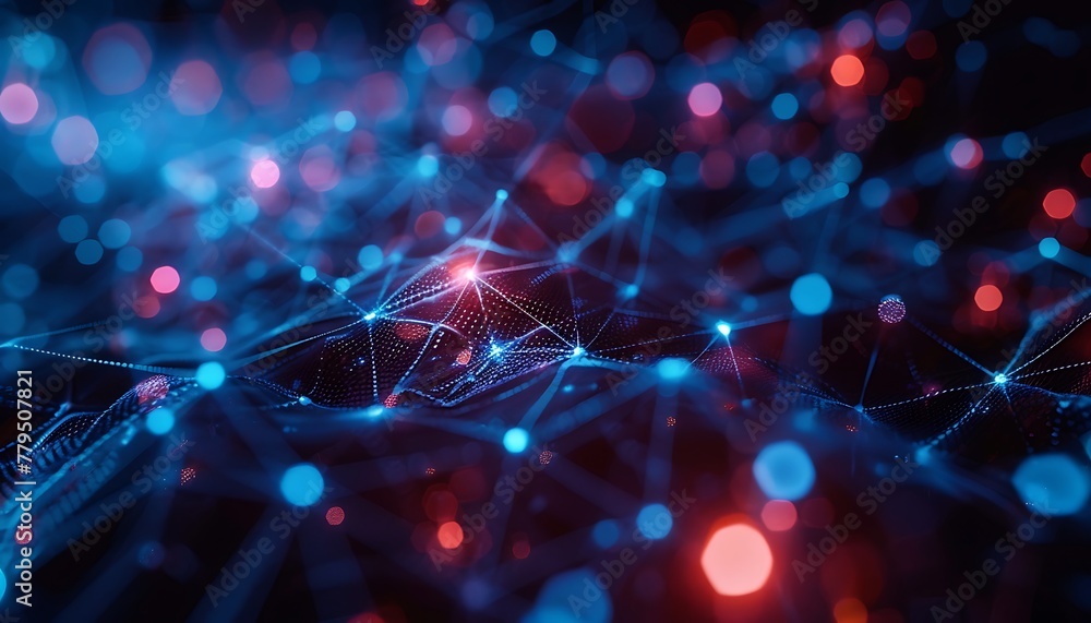 Poster tech background, interconnected cyber cells, quantum computing, global data connection
