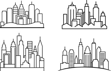 set of city line art vector illustration