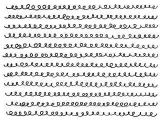 黒一色の鉛筆手書きのクルクル柄ラインパターン