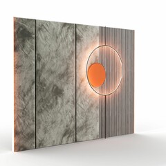 3D rendered illustration of a wall lamp painted orange with circle patterns