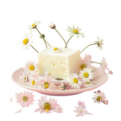 Cheese and daisies on a plate