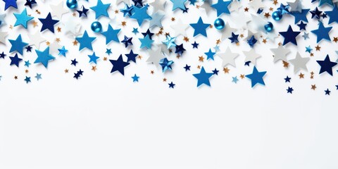 blue stars frame border with blank space in the middle on white background festive concept celebrations backdrop with copy space for text photo or presentation