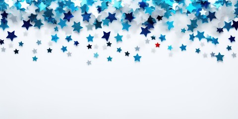blue stars frame border with blank space in the middle on white background festive concept celebrations backdrop with copy space for text photo or presentation