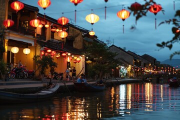 Lantern, The glowing lantern-filled skyline of  Vietnam at dusk, AI generated