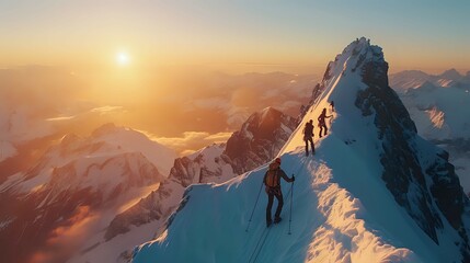 Alpine Serenity: Scaling Heights at Dawn./n - obrazy, fototapety, plakaty