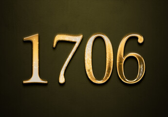 Old gold effect of 1706 number with 3D glossy style Mockup.	