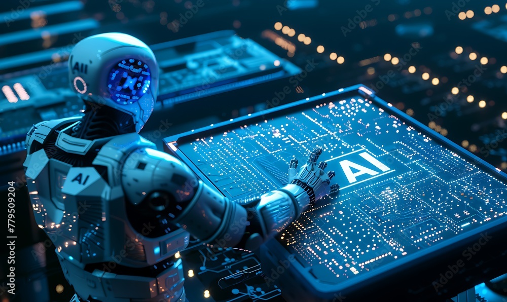 Aufkleber The robot runs an artificial intelligence processor on a computer board