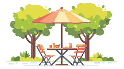 Table with chairs and umbrella. Outdoor picnic 