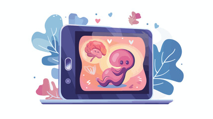 Tablet PC and hologram of human fetus above the scree - obrazy, fototapety, plakaty