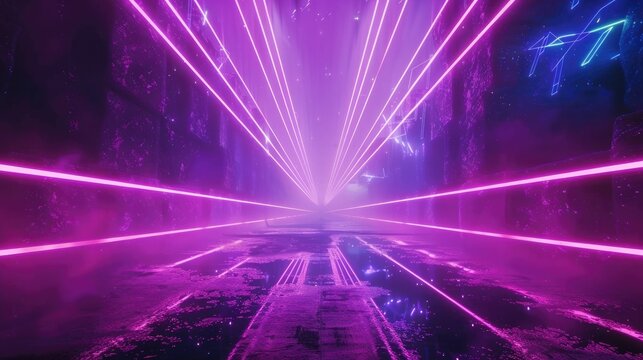 Neon Cyber Frame with 3D Beam Flare for Futuristic Electric Advertising Template