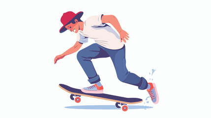Teenager rides modern skateboard. Young man on skate