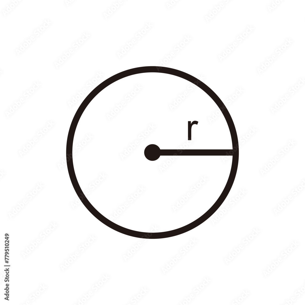 Poster circle with radius and center of circle. mathematics problem illustration design element. basic grap