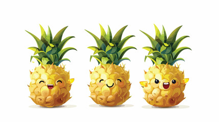 Three pineapple with cute face expression. 