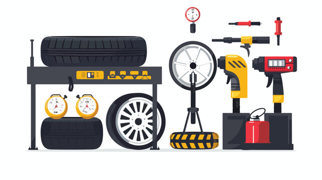 Tire fitting. Pump car wheel and tire pressure gauge