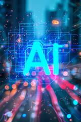Concept of how AI can transform a business, AI text on office building