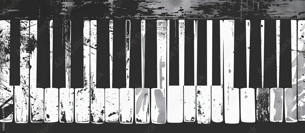 Aufkleber a monochromatic image of a piano keyboard against a backdrop of trees. the contrast between the blac