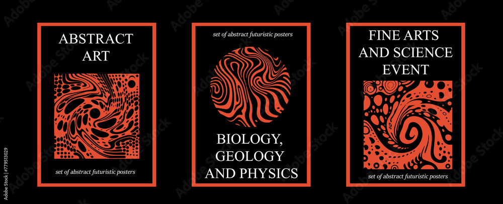 Poster Set of poster templates with modern surrealistic designs of fluid blobs and lines.