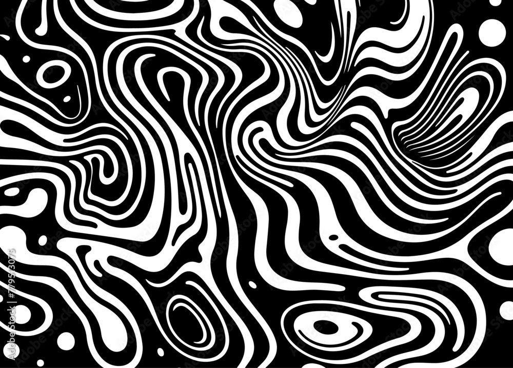Aufkleber Abstract psychedelic black and white background with distorted lines and stains.