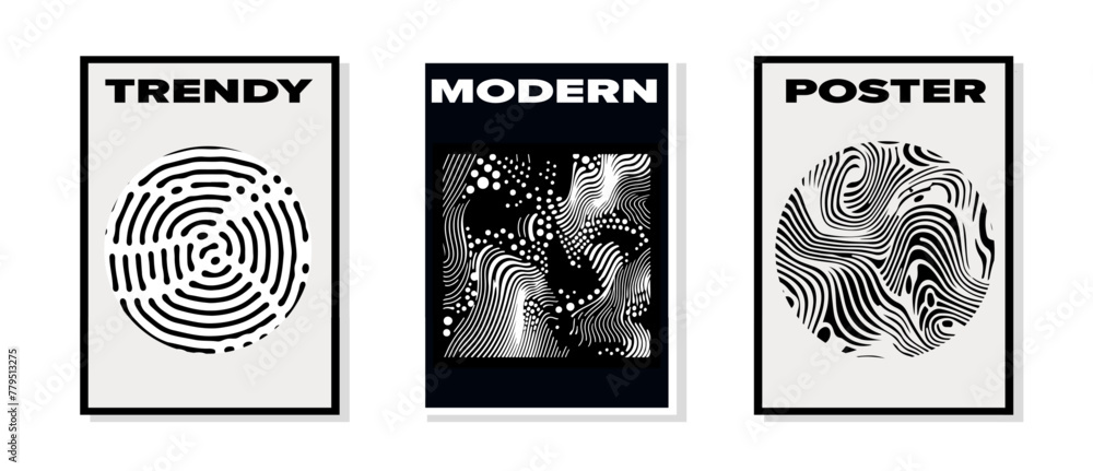 Poster Set of poster templates with modern surrealistic designs of fluid blobs and lines.