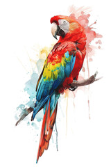 Obraz premium simple minimalistic flat style of watercolor sketch of cute cartoon parrot print, white background 