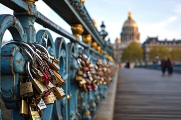 Fototapeta na wymiar The romantic Pont des Arts bridge in Paris with love locks, Ai generated